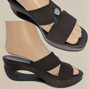 Vintage 1990s y2k Calvin Klein Leather Sandals Brown Logo Wedge Size 7